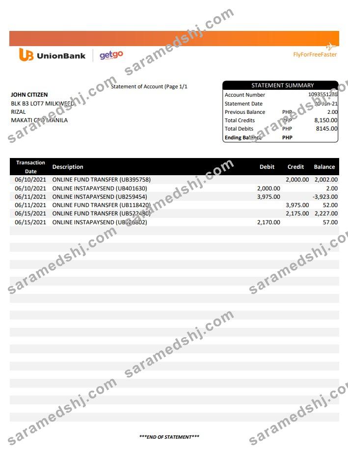 Philippines Unionbank excel